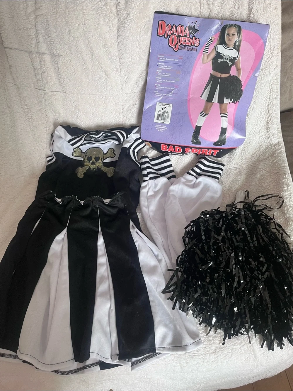 Girls Black and White Skull Cheerleader Costume Size 12-14